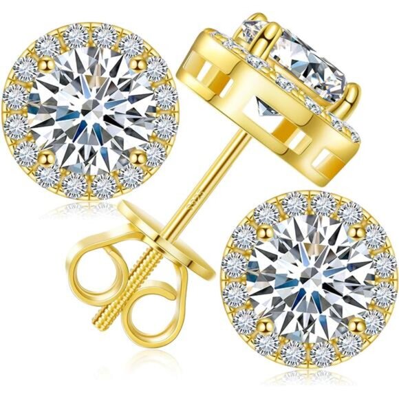 Halo Earrings Stud Screw Back 0.2-8.0ct 3-10mm 18K White Gold Plated
